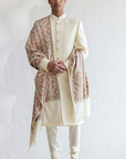 Cream Jacquard Sherwani Set - Ready To Ship