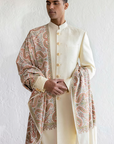 Cream Jacquard Sherwani Set - Ready To Ship