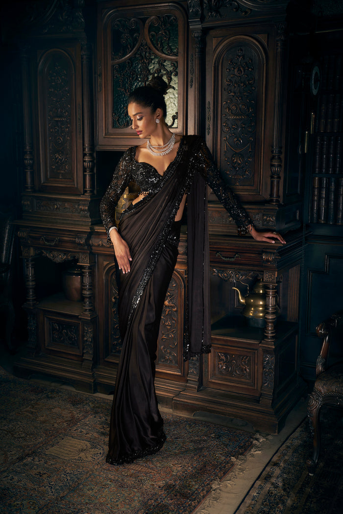 Black Stitched saree 1