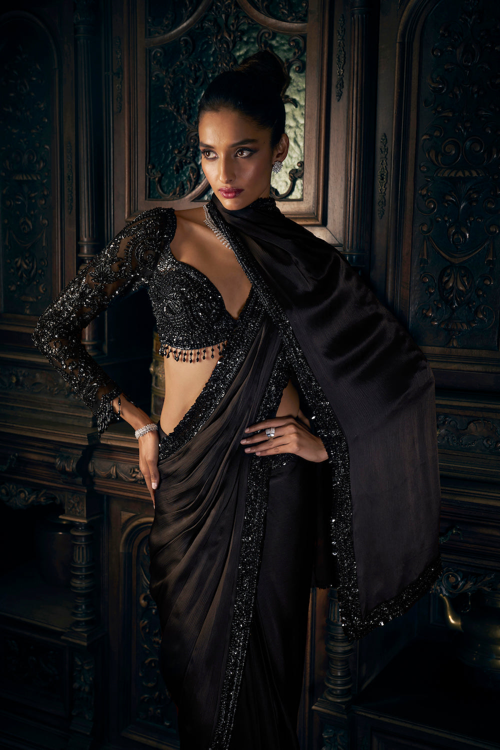 Black Stitched saree 3