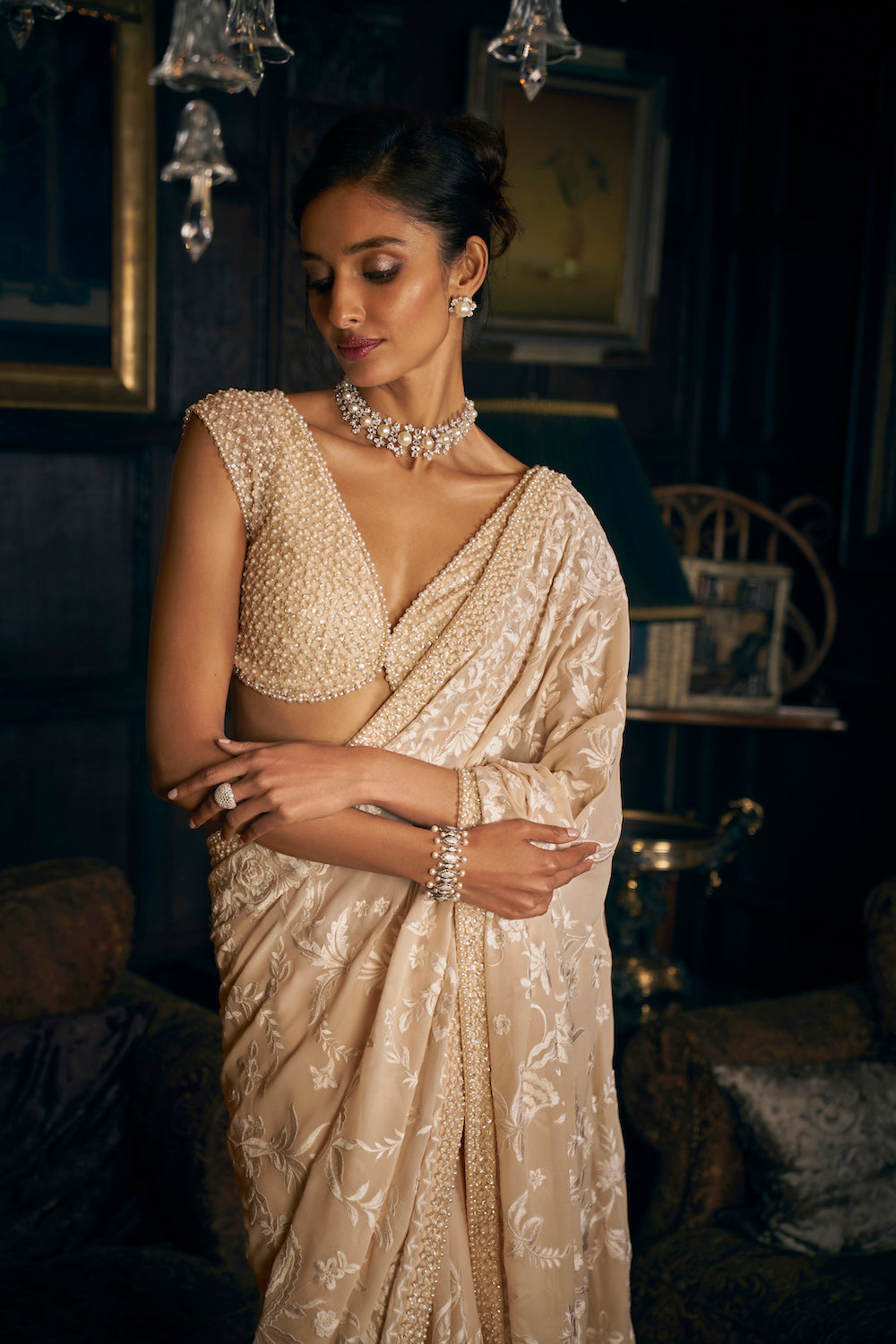 Nude Thread Work Saree 2