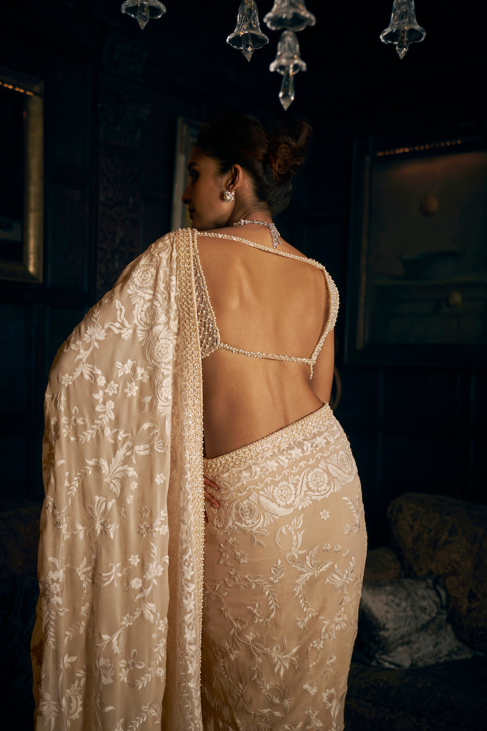 Nude Thread Work Saree 3