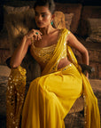 Yellow Mirror Work Stitched & Jacket Saree 2