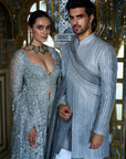 Silver Cut Work Jacket Sharara Set