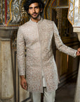 Silver Geometric Sherwani Set