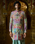 Sage Green Multi- Coloured Three-Dimenisonal Sherwani Set