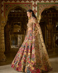 Multi-Coloured Three-Dimensional Floral Lehenga Set