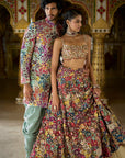 Multi-Coloured Three-Dimensional Floral Lehenga Set