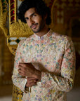 Cream Multi-Coloured Three- Dimensional Sherwani Set