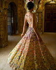 Ombre Multi-Coloured Three-Dimensional Floral Lehenga Set