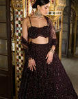 Wine Sequin Lehenga Set