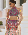 Ombre Multi-Coloured Three-Dimensional Floral Sharara Set Details