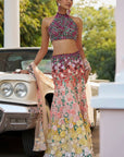 Ombre Multi-Coloured Three-Dimensional Floral Sharara Set Full