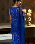 Electric Blue Sharara Set Back