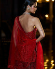 Off-Shoulder Red Sharara Set Back