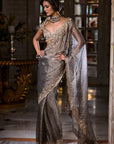 Stone Grey Tissue Organza Saree