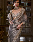 Stone Grey Tissue Organza Saree