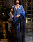 Blue Ombre Sequin Georgette Saree