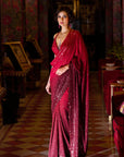 Red Ombre Sequin Georgette Saree