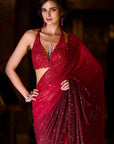 Red Ombre Sequin Georgette Saree