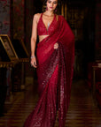 Red Ombre Sequin Georgette Saree