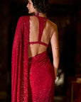 Red Ombre Sequin Georgette Saree