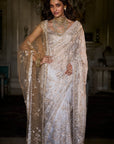 Ivory Gold Sequin Saree