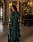 Teal Blue Floral And Stripe Kurta Set