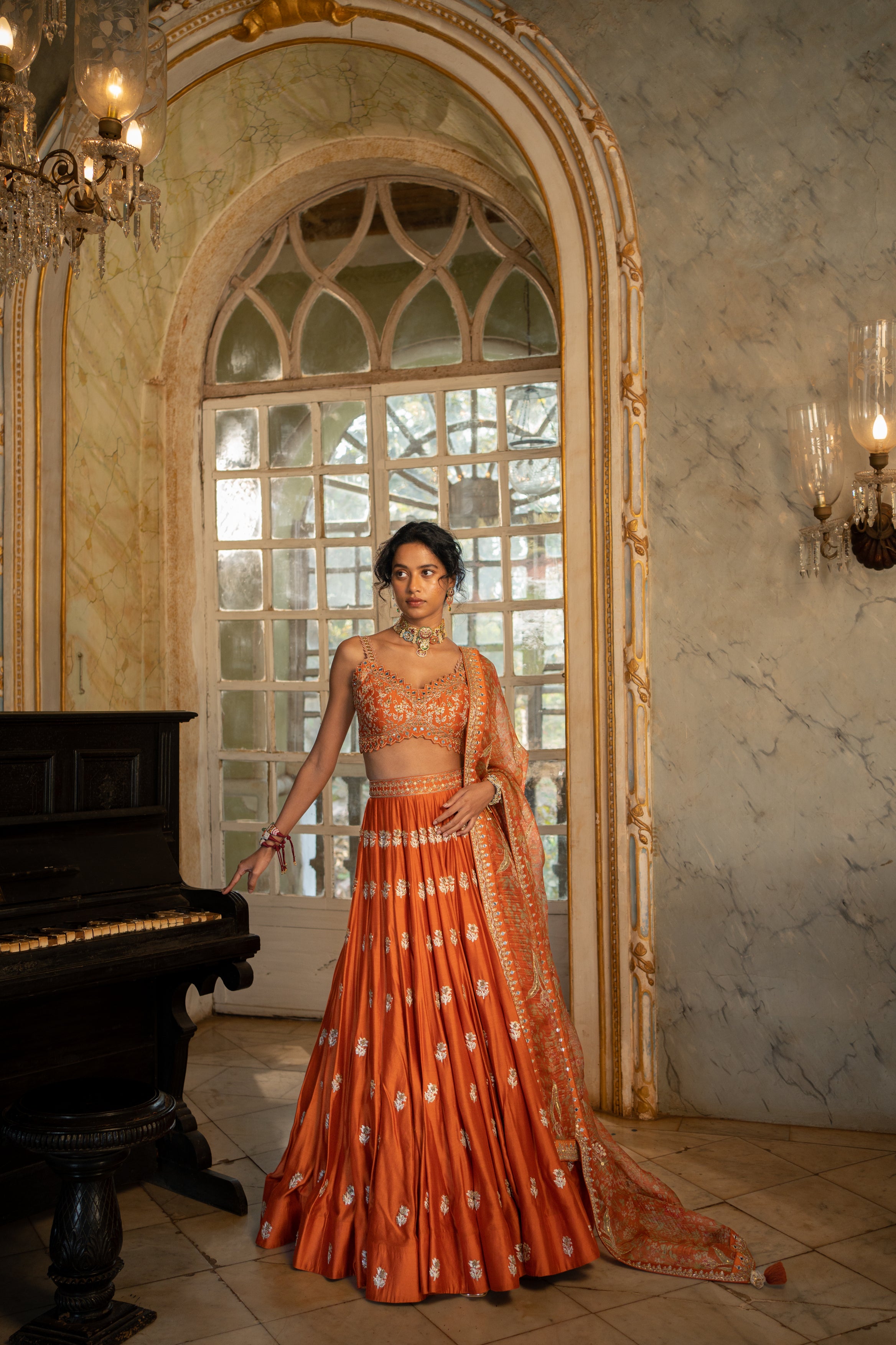 Aanand Karaj Bride in a our signature burnt orange and sindoori dual tone  lehenga. . To book video call appointments for shopping, simply… | Instagram