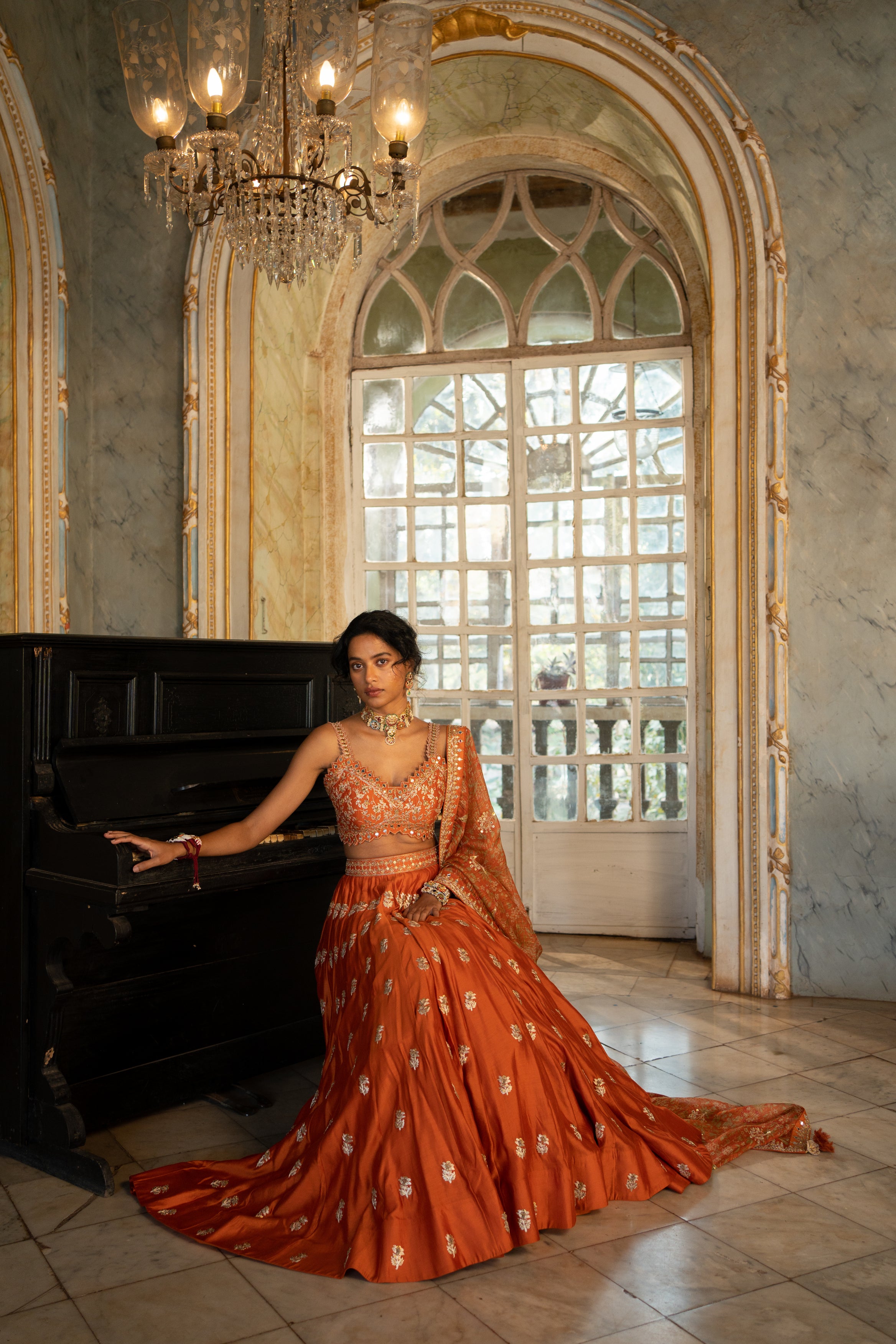 Designer Orange Color Embroidered Bridal Lehenga MIMAZ008 – Mohi fashion
