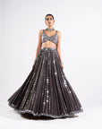 Charcoal Grey Linear Drop Lehenga Set