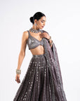 Charcoal Grey Linear Drop Lehenga Set