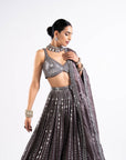 Charcoal Grey Linear Drop Lehenga Set