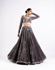 Charcoal Grey Linear Drop Lehenga Set