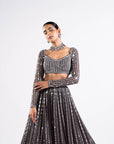 Charcoal Grey Linear Drop Lehenga Set