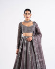 Charcoal Grey Mirror Seam Lehenga With Mirror Blouse