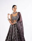 Charcoal Grey Flower Lehenga Set