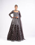 Charcoal Grey Flower Lehenga Set