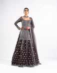 Charcoal Grey Flower Lehenga Set