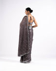 Charcoal Grey Heavy Mirror Work Saree With Metallic Blouse