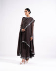 Charcoal Grey Asymmetrical Kurta Set With Dupatta