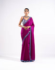 Pop Wine Satin Chiffon Saree Set