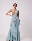 Powder Blue Multitier Saree Set