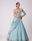 Powder Blue Organza hand Embroidered Lehenga Set