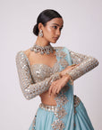 Powder Blue Organza hand Embroidered Lehenga Set