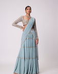 Powder Blue Multitier Saree Set