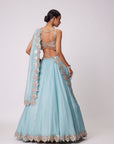 Powder Blue Organza hand Embroidered Lehenga Set