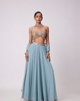 Powder Blue Mirror Embroidered Lehenga Pants set