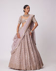 Ash Pink Mirror Flower Embroidered Lehenga Set