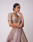 Ash Pink Mirror Flower Embroidered Lehenga Set